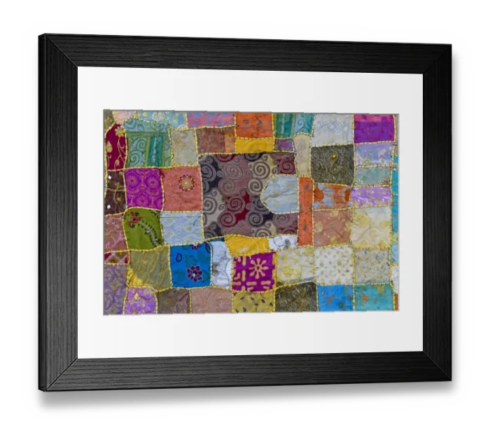 Framed Print : Traditional wall hanging made of coloured patches, Rajasthan, India Framed Print : Traditional wall hanging made of coloured patches, Rajasthan, India