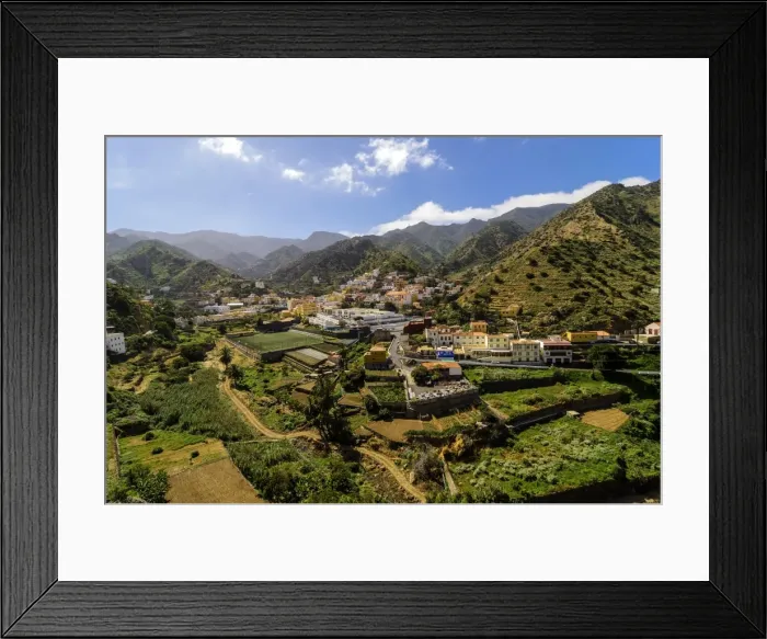 Framed Print : Town of Vallehermoso, from the Mirador Almendrillo, Vallehermoso, La Gomera, Canary Islands, Spain Framed Print : Town of Vallehermoso, from the Mirador Almendrillo, Vallehermoso, La Gomera, Canary Islands, Spain