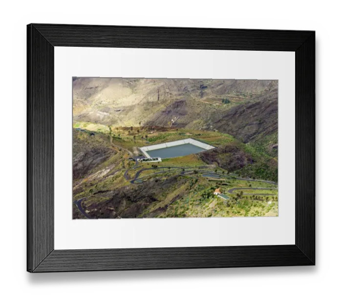 Framed Print : View of the valley with a reservoir, Alojera, La Gomera, Canary Islands, Spain Framed Print : View of the valley with a reservoir, Alojera, La Gomera, Canary Islands, Spain