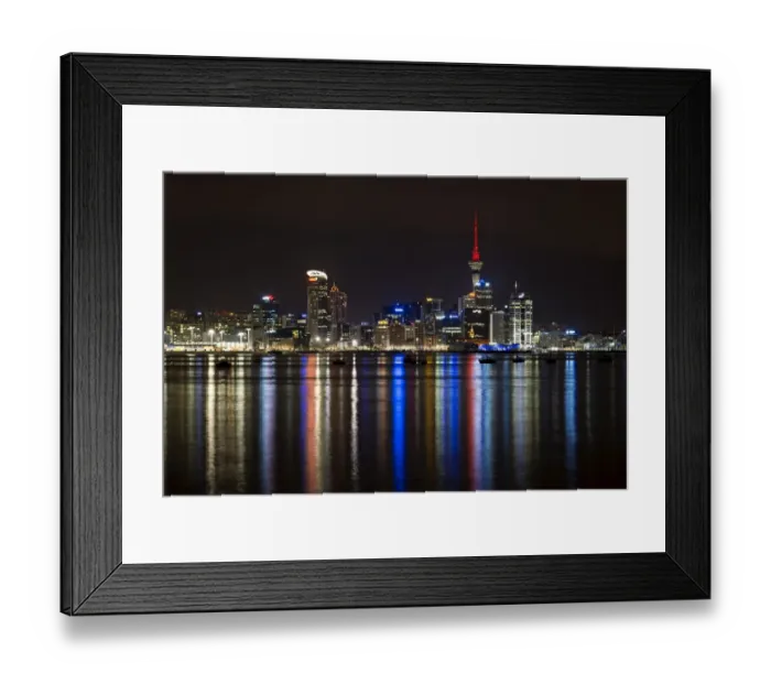 Framed Print : Auckland skyline at night, seen from Bayswater, Auckland, North Island, New Zealand Framed Print : Auckland skyline at night, seen from Bayswater, Auckland, North Island, New Zealand