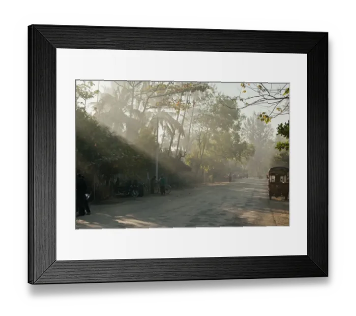 Framed Print : Early morning on a village road, sun rays, Ngapali Beach, Thandwe, Myanmar Framed Print : Early morning on a village road, sun rays, Ngapali Beach, Thandwe, Myanmar