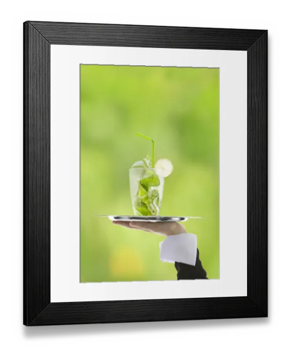 Framed Print : Hugo cocktail with lime and mint being served on a tray Framed Print : Hugo cocktail with lime and mint being served on a tray