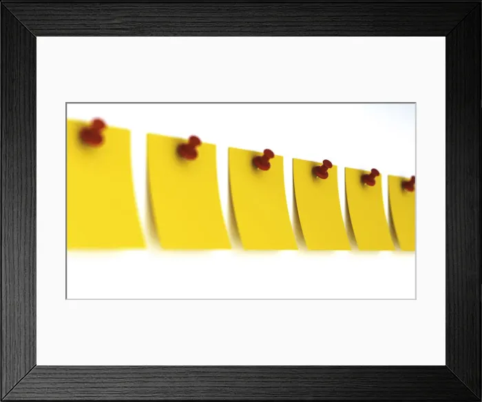 Framed Print : Notes with push pins, 3D rendering