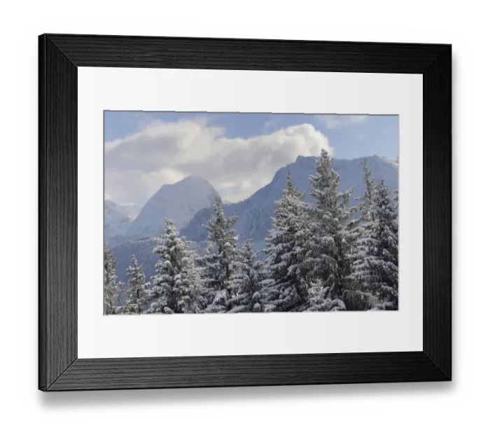 Framed Print : Snow clouds over winter mountain landscape, Mt Wendelstein and Mt Breitenstein, Leitzachtal, bei Elbach, Upper Bavaria, Bavaria, Germany