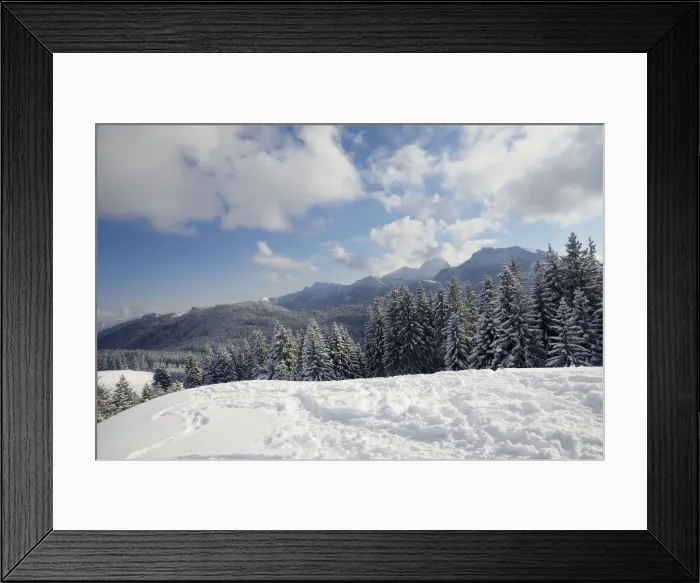 Framed Print : View from the peak of Mt Schwarzenberg to a snow-covered alpine upland and the Wendelstein Range, Leitzachtal, bei Elbach, Upper Bavaria, Bavaria, Germany Framed Print : View from the peak of Mt Schwarzenberg to a snow-covered alpine upland and the Wendelstein Range, Leitzachtal, bei Elbach, Upper Bavaria, Bavaria, Germany