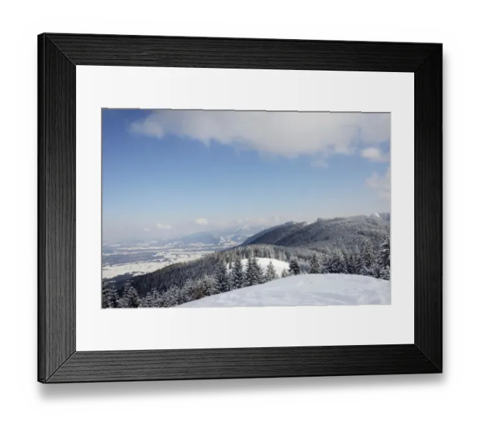 Framed Print : View from the peak of Mt Schwarzenberg to a snow-covered on snow-covered alpine upland and the Chiemgau Alps, Leitzachtal, bei Elbach, Upper Bavaria, Bavaria, Germany Framed Print : View from the peak of Mt Schwarzenberg to a snow-covered on snow-covered alpine upland and the Chiemgau Alps, Leitzachtal, bei Elbach, Upper Bavaria, Bavaria, Germany