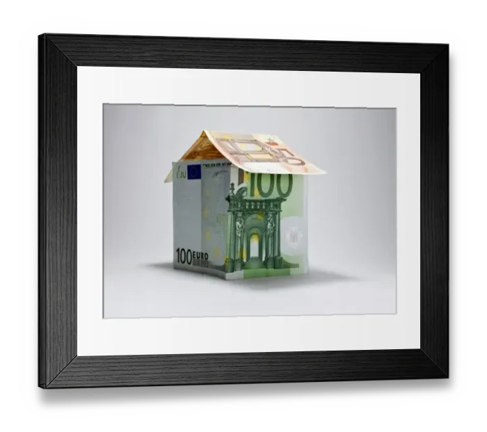 Framed Print : House made of banknotes, symbolic image Framed Print : House made of banknotes, symbolic image
