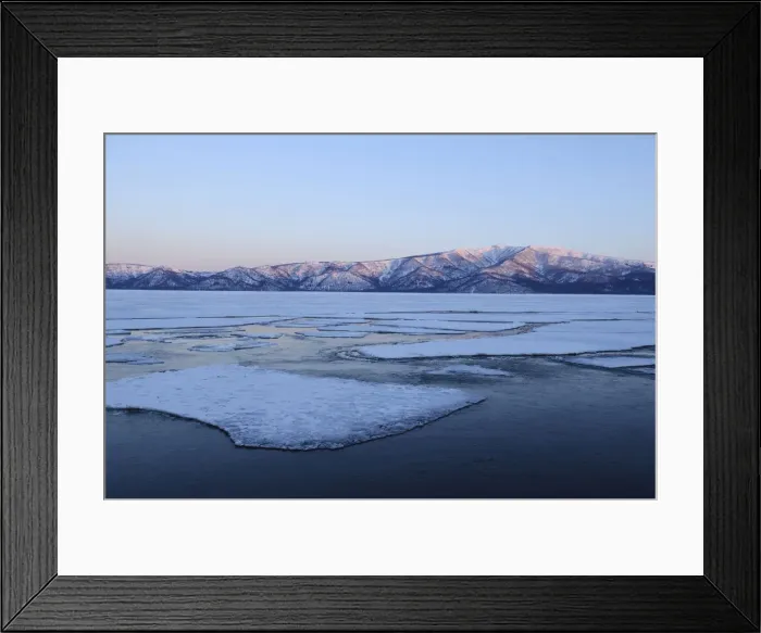 Framed Print : Early morning mood on the frozen Lake Kussharo with ice floes in the front, Akan-Nationalpark, Kawayu Onsen, Hokkaido, Japan Framed Print : Early morning mood on the frozen Lake Kussharo with ice floes in the front, Akan-Nationalpark, Kawayu Onsen, Hokkaido, Japan
