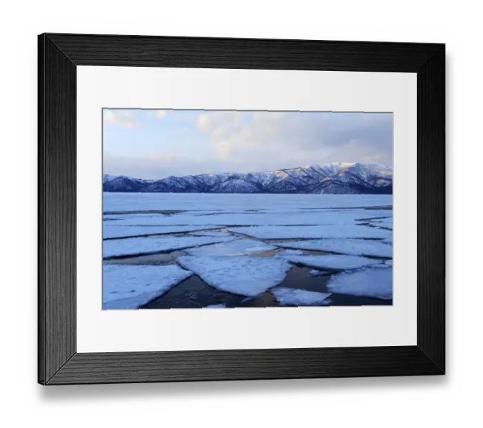 Framed Print : Frozen Lake Kussharo with ice floes in the front, Akan-Nationalpark, Kawayu Onsen, Hokkaido, Japan Framed Print : Frozen Lake Kussharo with ice floes in the front, Akan-Nationalpark, Kawayu Onsen, Hokkaido, Japan