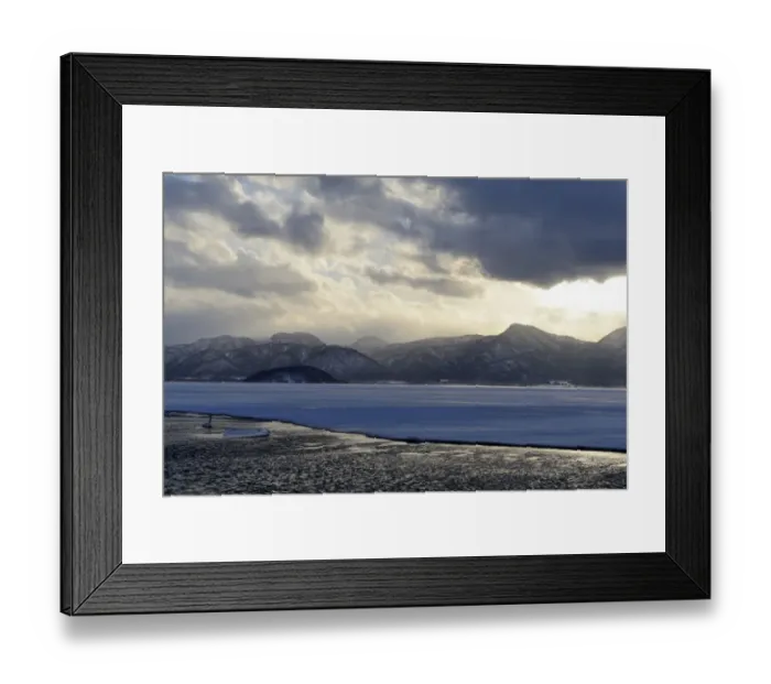 Framed Print : Evening mood at the frozen Lake Kussharo, Akan-Nationalpark, Kawayu Onsen, Hokkaido, Japan Framed Print : Evening mood at the frozen Lake Kussharo, Akan-Nationalpark, Kawayu Onsen, Hokkaido, Japan