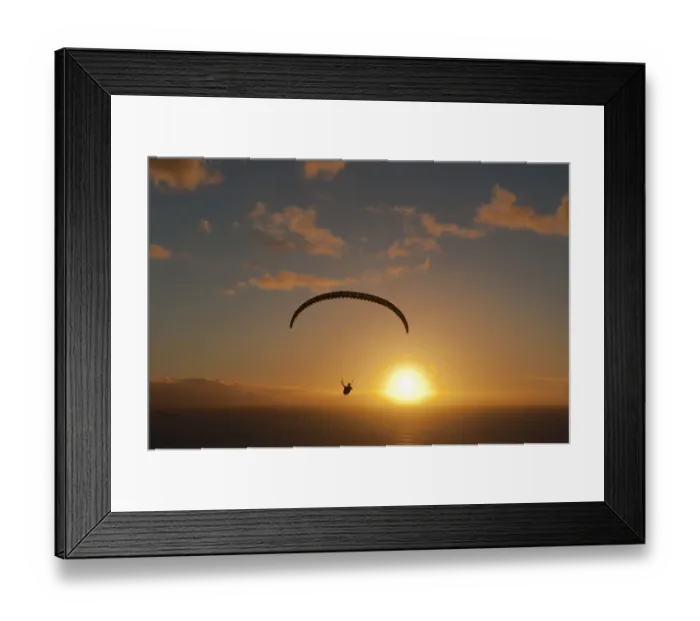 Framed Print : Paraglider over the Atlantic Ocean with sunset, Canary Islands, Spain Framed Print : Paraglider over the Atlantic Ocean with sunset, Canary Islands, Spain