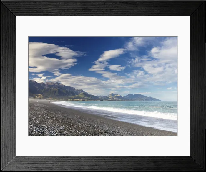 Framed Print : Dark beach of Kaikoura in front of the Kaikoura Range, in the evening light, Kaikoura, Canterbury Region, New Zealand Framed Print : Dark beach of Kaikoura in front of the Kaikoura Range, in the evening light, Kaikoura, Canterbury Region, New Zealand