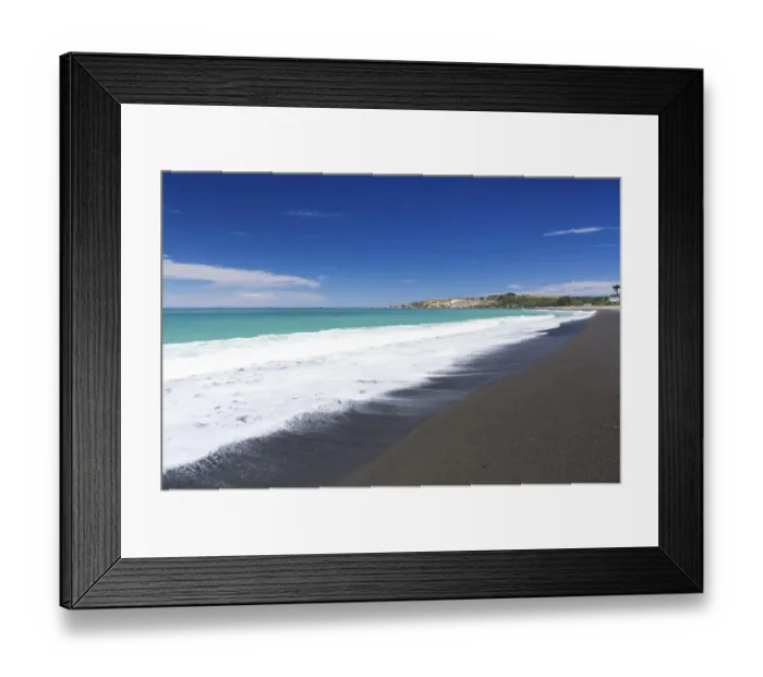 Framed Print : Dark beach with views of Kaikoura and Point Kean, Kaikoura, Canterbury Region, New Zealand Framed Print : Dark beach with views of Kaikoura and Point Kean, Kaikoura, Canterbury Region, New Zealand