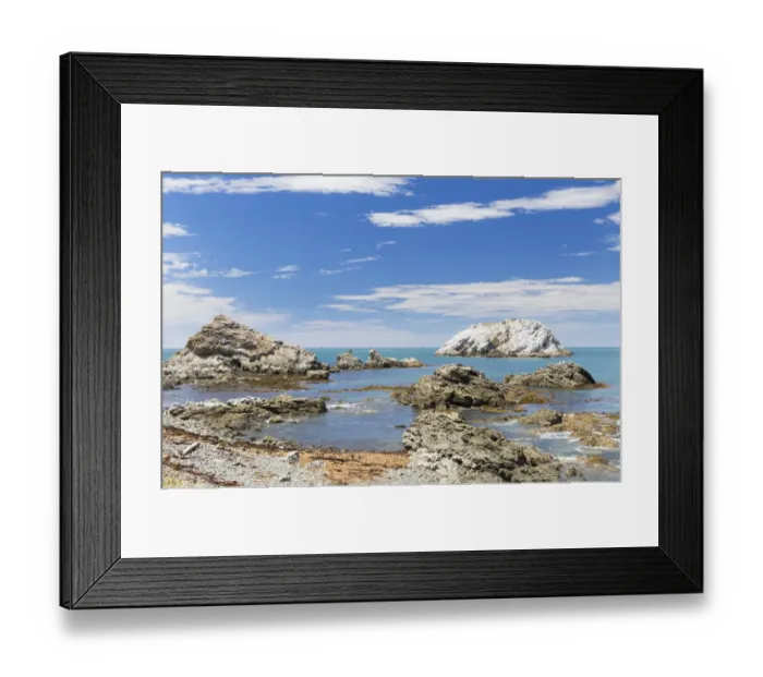 Framed Print : Rocky coast with a view towards Panau Island, Kaikoura, Canterbury Region, New Zealand Framed Print : Rocky coast with a view towards Panau Island, Kaikoura, Canterbury Region, New Zealand