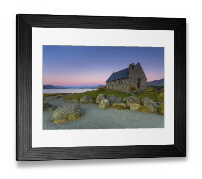 Framed Print : Church of the Good Shepherd at Lake Tekapo at the blue hour, behind the Southern Alps, Lake Tekapo, Canterbury Region, New Zealand Framed Print : Church of the Good Shepherd at Lake Tekapo at the blue hour, behind the Southern Alps, Lake Tekapo, Canterbury Region, New Zealand