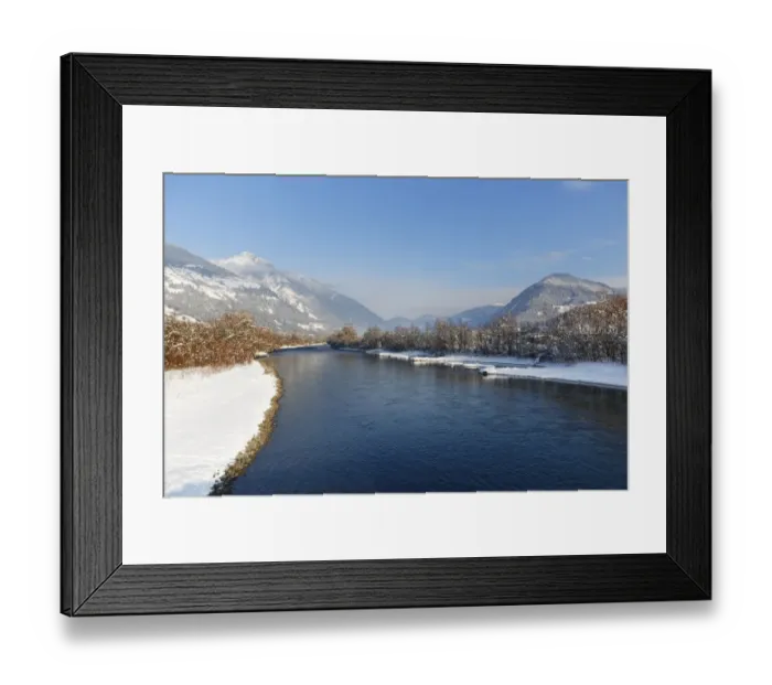 Framed Print : Drava River in winter, Greifenburg, Drautal, Carinthia, Austria