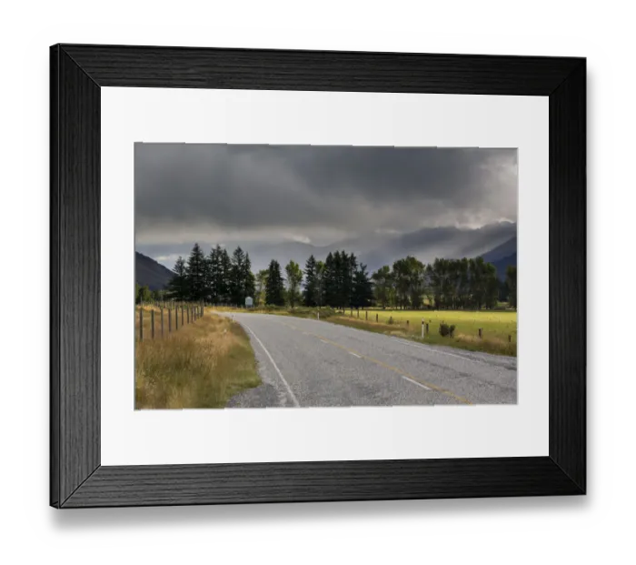 Framed Print : Highway, rain clouds above Lake Wanaka, Makarora, Otago Region, New Zealand Framed Print : Highway, rain clouds above Lake Wanaka, Makarora, Otago Region, New Zealand