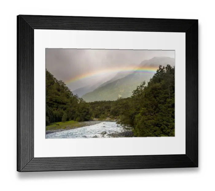 Framed Print : Makarora River with a rainbow, Makarora, Otago Region, New Zealand Framed Print : Makarora River with a rainbow, Makarora, Otago Region, New Zealand