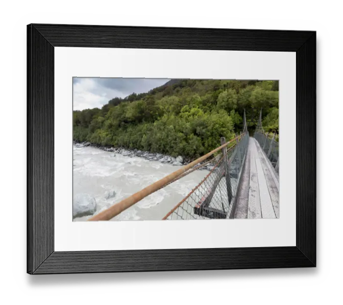 Framed Print : Narrow suspension bridge over the Fox River, Fox River, West Coast Region, New Zealand Framed Print : Narrow suspension bridge over the Fox River, Fox River, West Coast Region, New Zealand