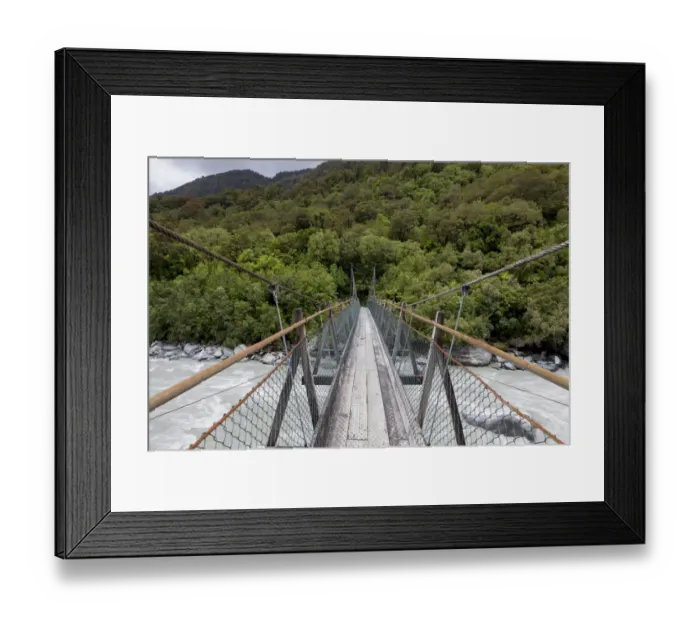 Framed Print : Narrow suspension bridge over the Fox River, Fox River, West Coast Region, New Zealand Framed Print : Narrow suspension bridge over the Fox River, Fox River, West Coast Region, New Zealand