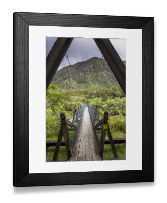 Framed Print : Narrow suspension bridge over the Fox River, Fox River, West Coast Region, New Zealand Framed Print : Narrow suspension bridge over the Fox River, Fox River, West Coast Region, New Zealand