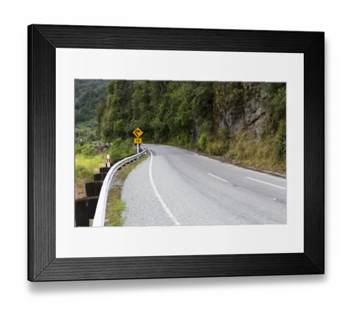 Framed Print : Dangerous curve warning sign, road with a dangerous curve, Charleston, West Coast Region, New Zealand Framed Print : Dangerous curve warning sign, road with a dangerous curve, Charleston, West Coast Region, New Zealand