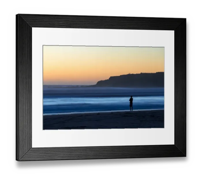 Framed Print : Man on the beach with surf, Opunake, Taranaki Region, New Zealand Framed Print : Man on the beach with surf, Opunake, Taranaki Region, New Zealand