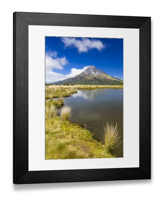 Framed Print : Mountain lake with the Mount Taranaki volcano, Pouakai Range, Egmont National Park, Taranaki Region, New Caledonia, New Zealand Framed Print : Mountain lake with the Mount Taranaki volcano, Pouakai Range, Egmont National Park, Taranaki Region, New Caledonia, New Zealand