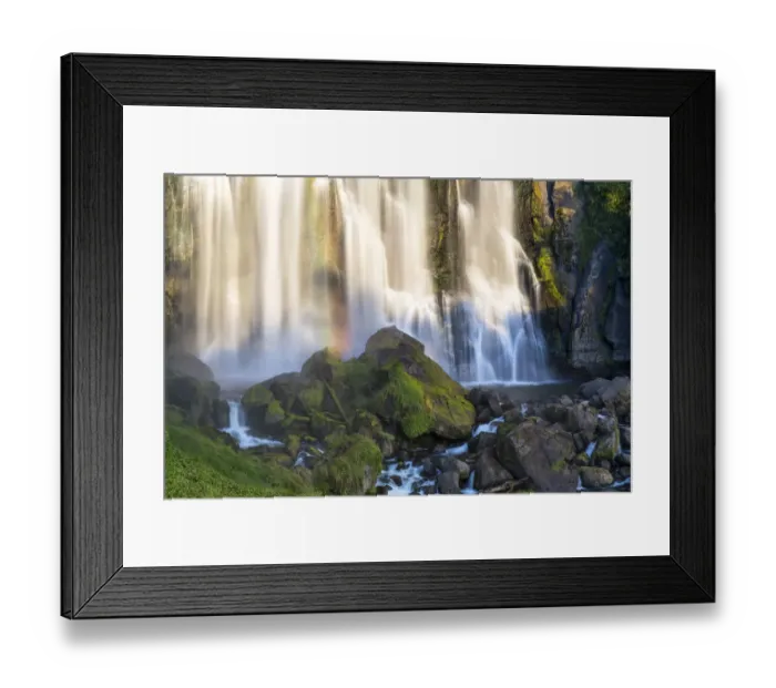 Framed Print : Marokopa Falls in the evening light with a rainbow, Te Anga, Waikato Region, New Zealand Framed Print : Marokopa Falls in the evening light with a rainbow, Te Anga, Waikato Region, New Zealand