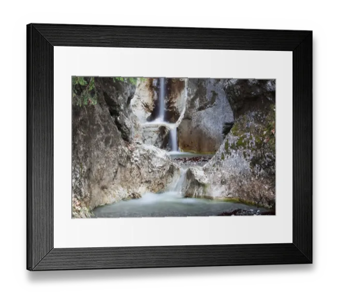 Framed Print : Waterfall in Heckenbachklamm gorge, near Kochel, Bavaria, Germany Framed Print : Waterfall in Heckenbachklamm gorge, near Kochel, Bavaria, Germany