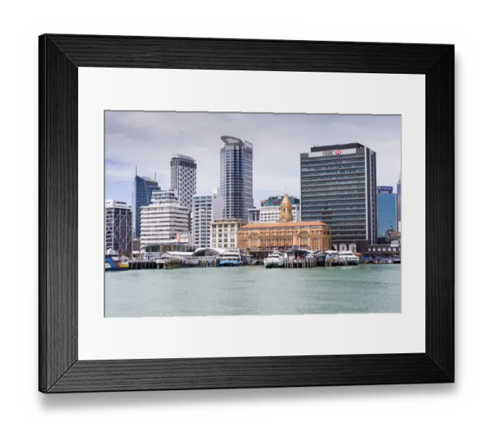 Framed Print : Skyline and historic harbour buildings, Auckland, Auckland Region, New Zealand Framed Print : Skyline and historic harbour buildings, Auckland, Auckland Region, New Zealand
