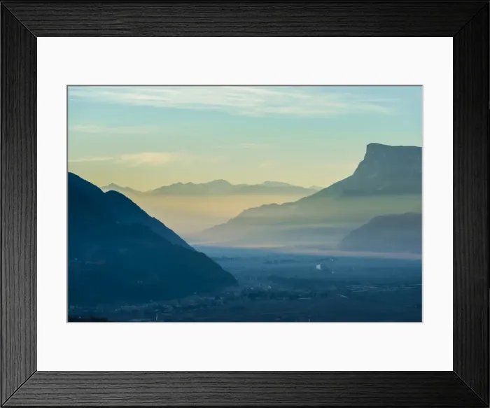 Framed Print : Foggy sunrise in the valley of Merano, Trentino, Italy Framed Print : Foggy sunrise in the valley of Merano, Trentino, Italy