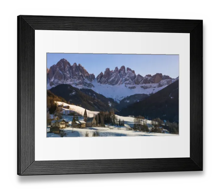 Framed Print : Odle mountains and the town of Santa Maddalena in Val di Funes, Dolomites, South Tyrol, Italy Framed Print : Odle mountains and the town of Santa Maddalena in Val di Funes, Dolomites, South Tyrol, Italy