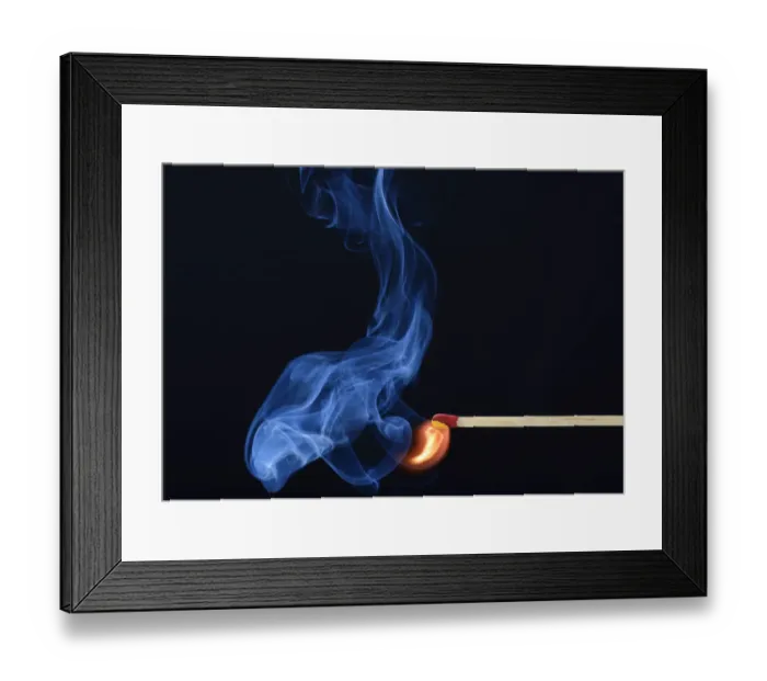 Framed Print : Lit matchstick with a flame and smoke, Germany Framed Print : Lit matchstick with a flame and smoke, Germany