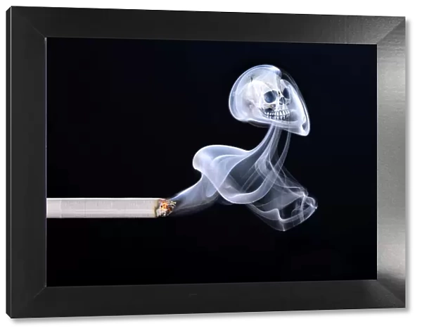 Cigarette with smoke and a skull, smoking kills, symbolic image of death from smoking, Germany