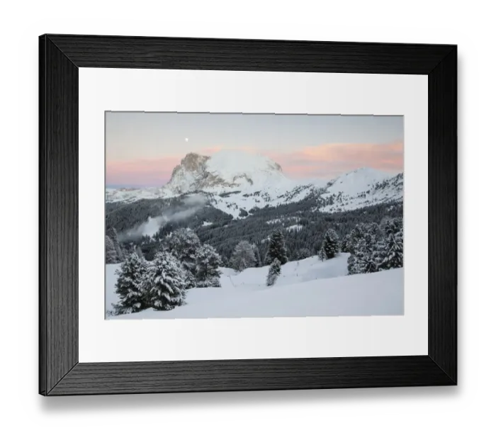 Framed Print : Plattkofel mountain in winter, Seiser Alm, Province of South Tyrol, Italy