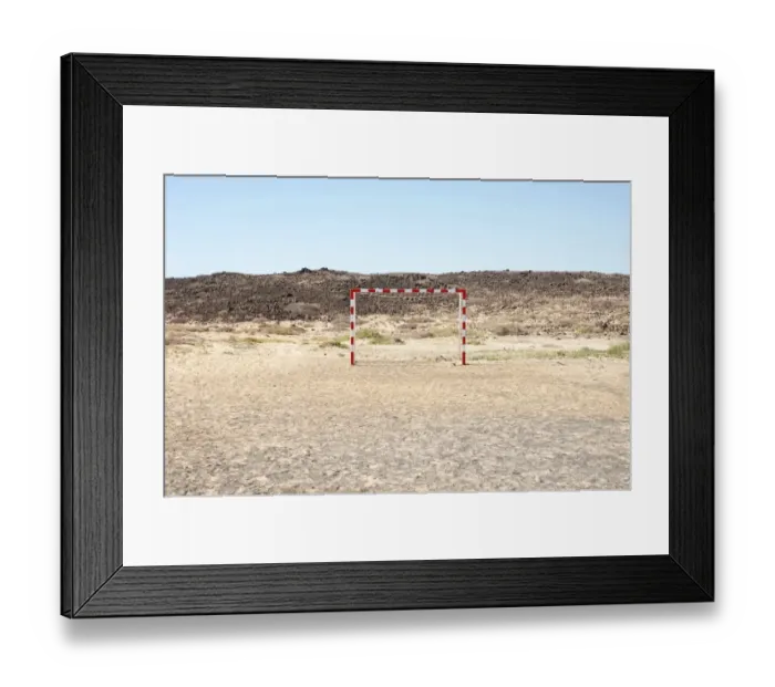 Framed Print : Football goal on a sandy ground, Caleta de Caballo, Lanzarote, Canary Islands, Spain