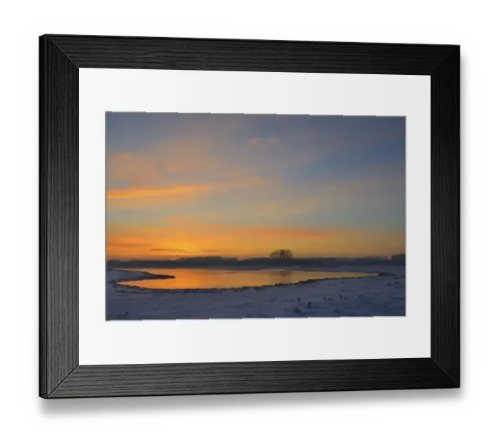 Framed Print : Afterglow in winter, meander of the Rhine, Bislicher Insel, island, Wesel, Lower Rhine, Germany