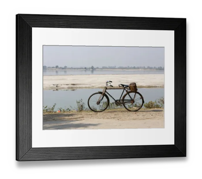 Framed Print : Bicycle on the banks of the Kosi or Koshi River, Terai region, Nepal, Asia Framed Print : Bicycle on the banks of the Kosi or Koshi River, Terai region, Nepal, Asia