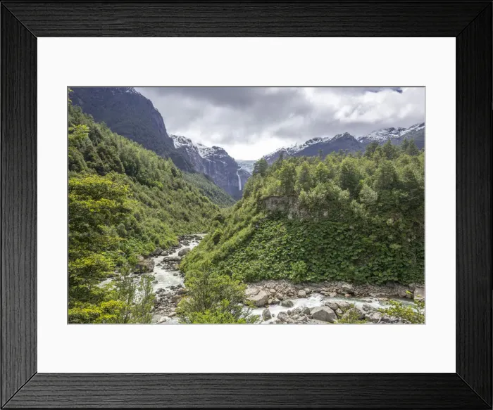 Framed Print : Glacial river in front of the Ventisquero Colgante, hanging glacier, Parc National Queulat, Puerto Puyuhuapi, Aysen, Chile Framed Print : Glacial river in front of the Ventisquero Colgante, hanging glacier, Parc National Queulat, Puerto Puyuhuapi, Aysen, Chile
