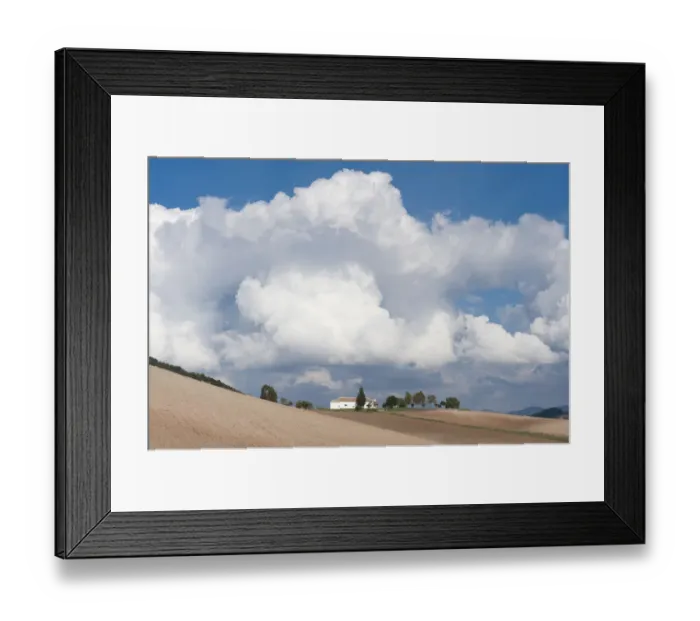 Framed Print : House and fields, cloudy sky, Sierra de Cadiz, Andalusia, Spain