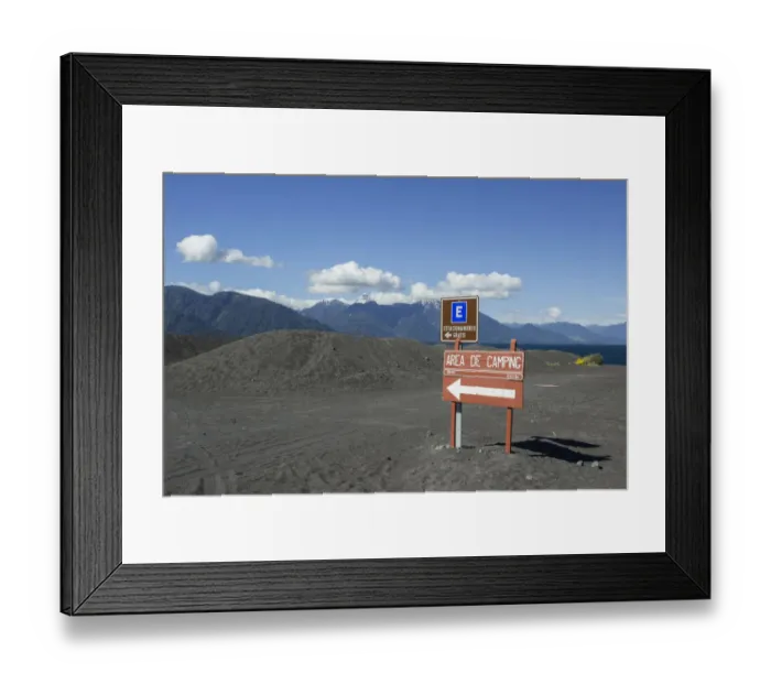 Framed Print : Sign to a campsite, Vicente Perez Rosales National Park, Puerto Varas, Los Lagos Region, Chile