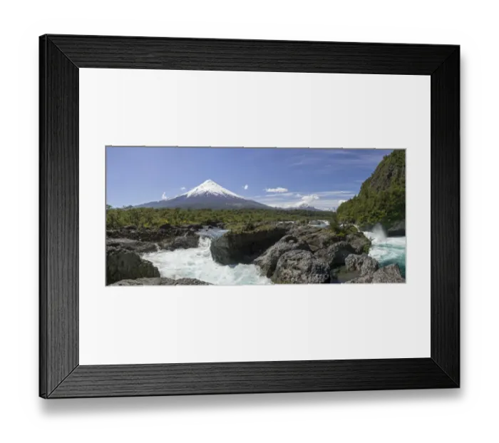 Framed Print : Waterfall of the Rio Petrohue and the Osorno volcano, Parc Nacional Vicente Perez Ros, Puerto Varas, Los Lagos Region, Chile