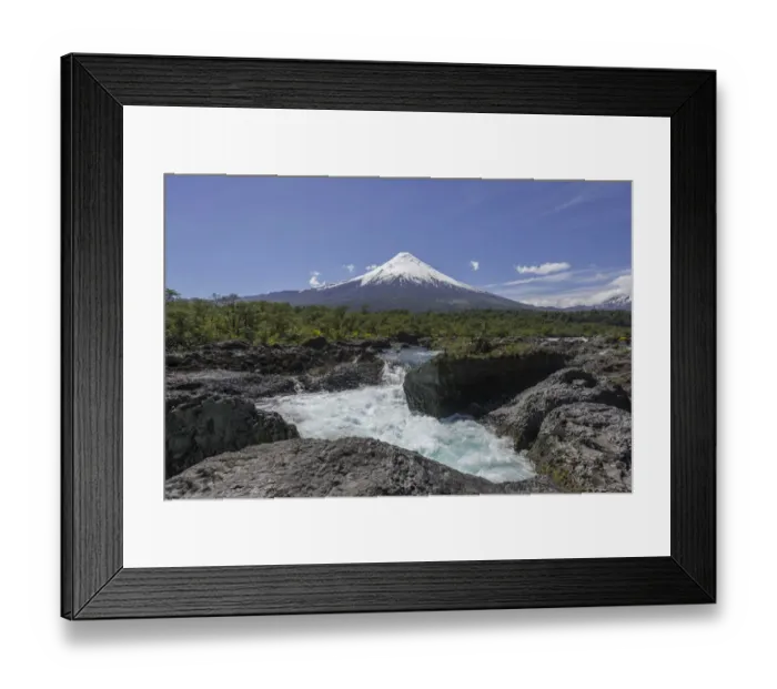 Framed Print : Waterfall of the Rio Petrohue and the Osorno volcano, Parc Nacional Vicente Perez Ros, Puerto Varas, Los Lagos Region, Chile Framed Print : Waterfall of the Rio Petrohue and the Osorno volcano, Parc Nacional Vicente Perez Ros, Puerto Varas, Los Lagos Region, Chile