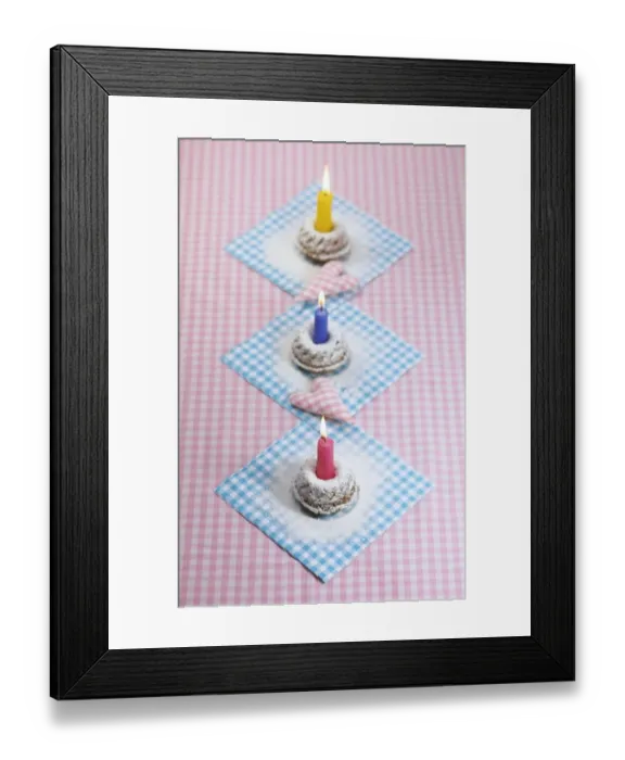 Framed Print : Three small birthday cakes Framed Print : Three small birthday cakes