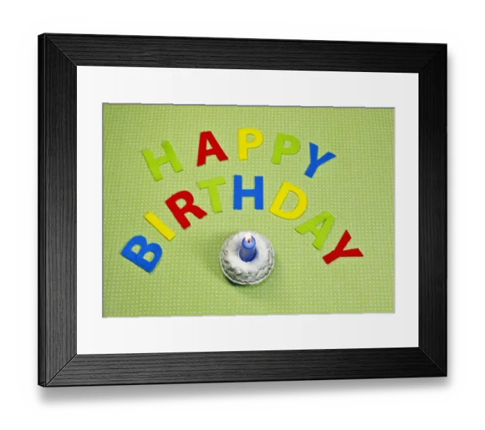 Framed Print : Small birthday cake and the words Happy Birthday Framed Print : Small birthday cake and the words Happy Birthday