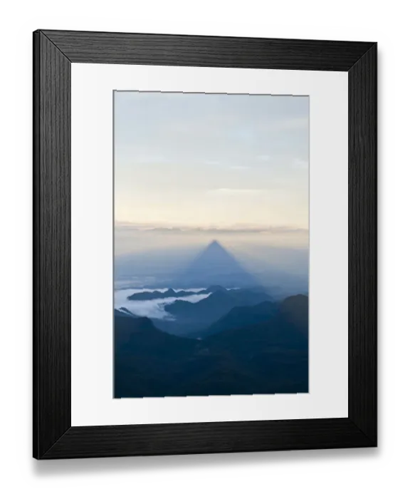Framed Print : Pilgrim mountain, sun creating a triangle shadow in the landscape, image of God, Buddhist temple, Adams Peak, Sri Pada, Dalhousie, Zentrales Hochland, Sri Lanka