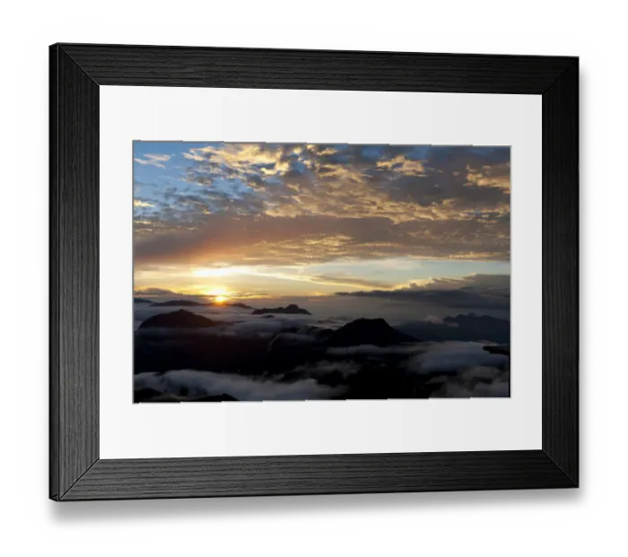 Framed Print : Cloudy sky, sunrise over the mountains, view from Adams Peak, Sri Pada, Zentrales Hochland, Dalhousie, Sri Lanka Framed Print : Cloudy sky, sunrise over the mountains, view from Adams Peak, Sri Pada, Zentrales Hochland, Dalhousie, Sri Lanka