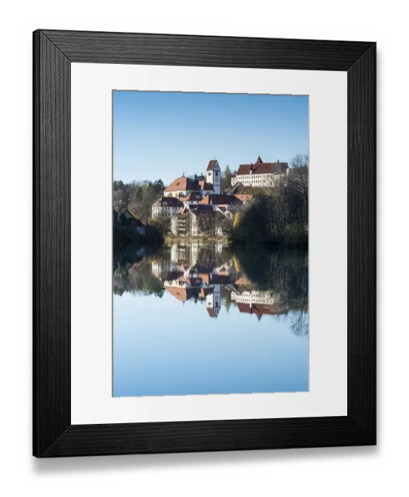 Framed Print : The former Franciscan Monastery of St. Mang, reflection in the Lech river, Fuessen, Ostallgaeu region, Allgaeu, Bavaria, Germany, Europe Framed Print : The former Franciscan Monastery of St. Mang, reflection in the Lech river, Fuessen, Ostallgaeu region, Allgaeu, Bavaria, Germany, Europe