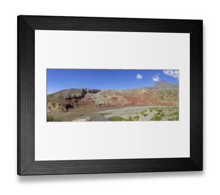 Framed Print : Grande River and colourful mountains, Mendoza, Argentina